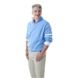 STRIPE SLEEVE QUARTER ZIP SWEATER