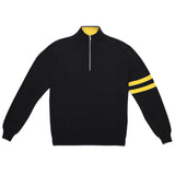 STRIPE SLEEVE QUARTER ZIP SWEATER