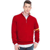 STRIPE SLEEVE QUARTER ZIP SWEATER