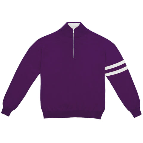 STRIPE SLEEVE QUARTER ZIP SWEATER