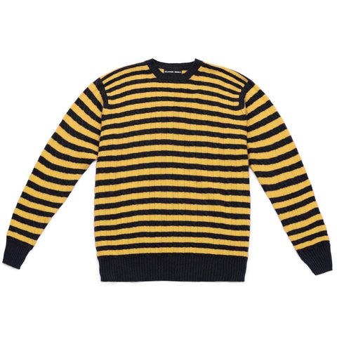 STRIPE CABLE KNIT CREW NECK SWEATER