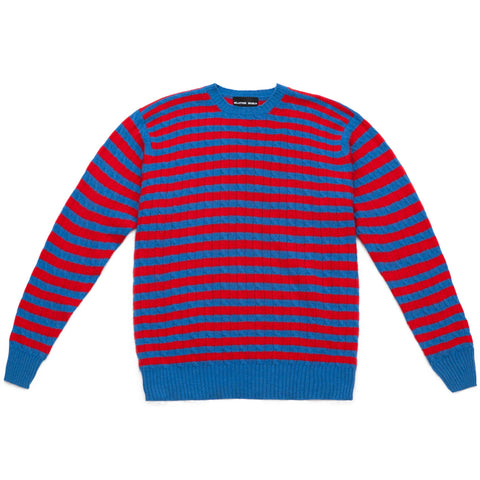 STRIPE CABLE KNIT CREW NECK SWEATER