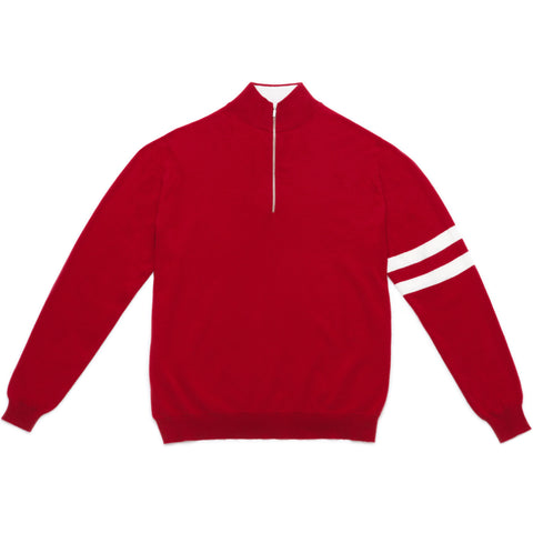 STRIPE SLEEVE QUARTER ZIP SWEATER