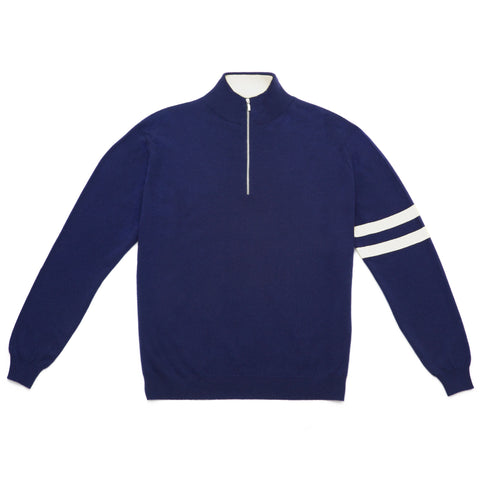 STRIPE SLEEVE QUARTER ZIP SWEATER