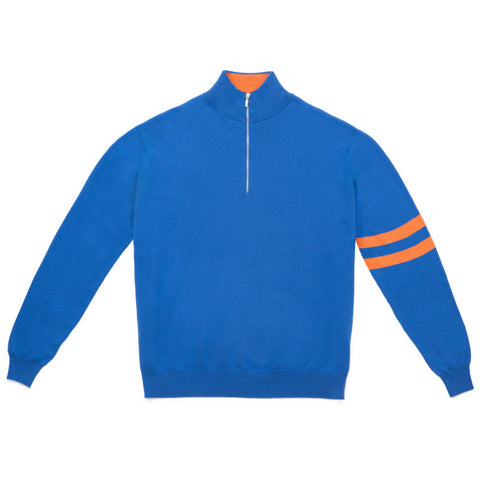 STRIPE SLEEVE QUARTER ZIP SWEATER