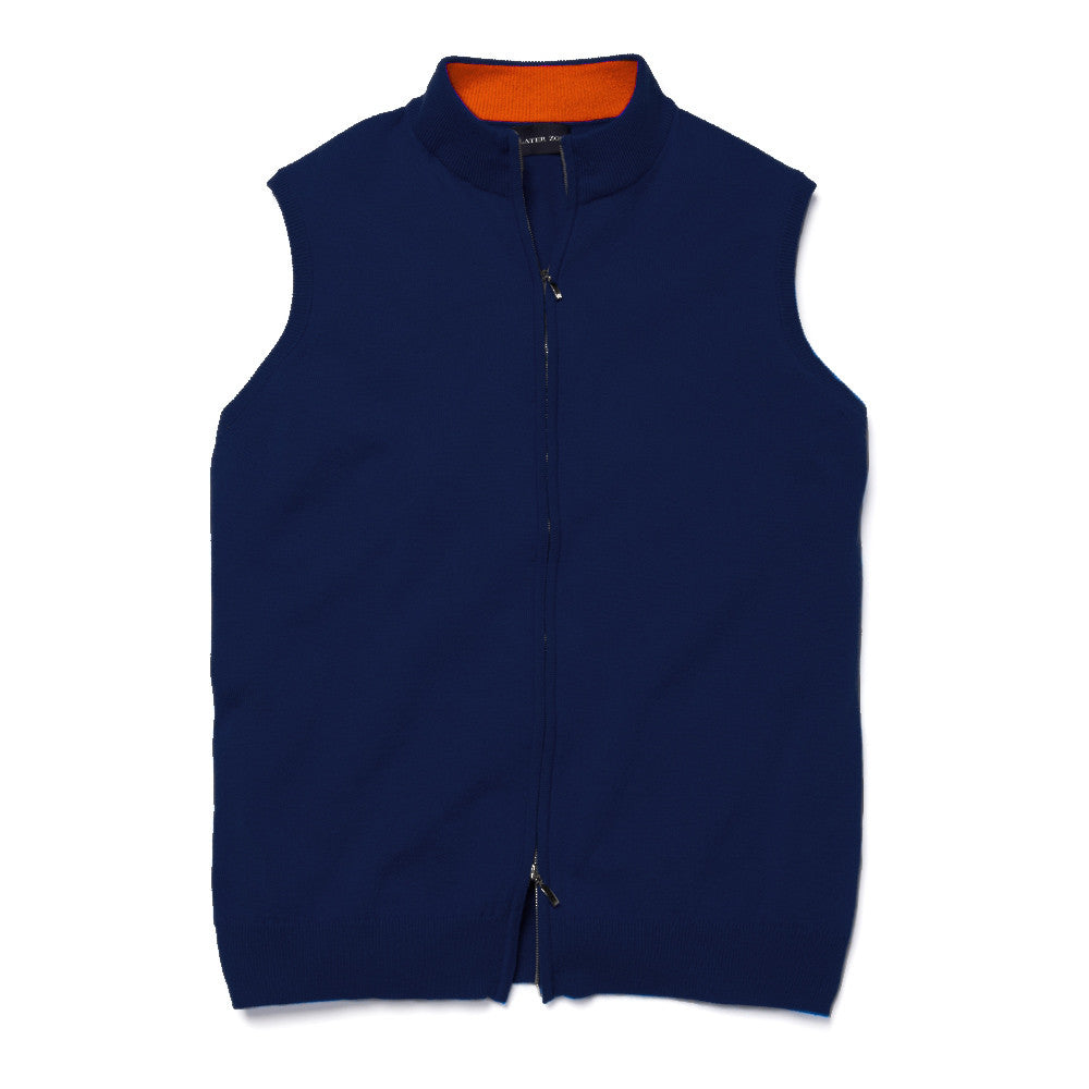 レビュー高評価の商品 TWO_TONE_DBL_ZIP_VEST_navy_ora トップス